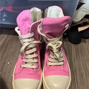 Rick Owens Pink and Cream High-Top Sneakers